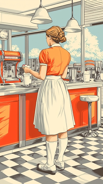 复古咖啡店服务员工作场景