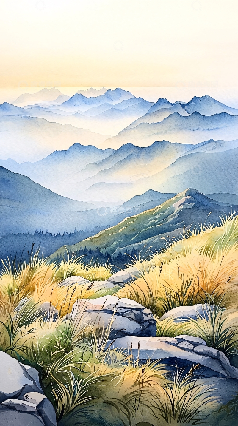 高清大图下载【趣麦麦图】山间晨雾与野草