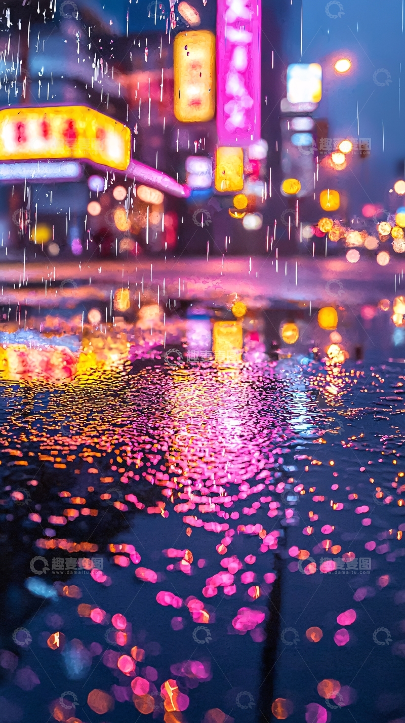高清大图下载【趣麦麦图】霓虹雨夜街景