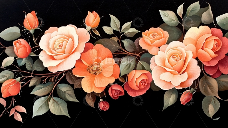 高清大图下载【趣麦麦图】橙色玫瑰花束插画素材