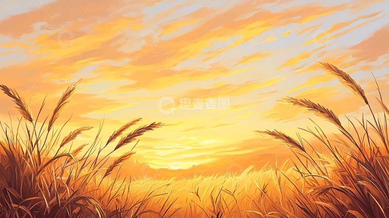 高清大图下载【趣麦麦图】秋日麦田夕阳美景