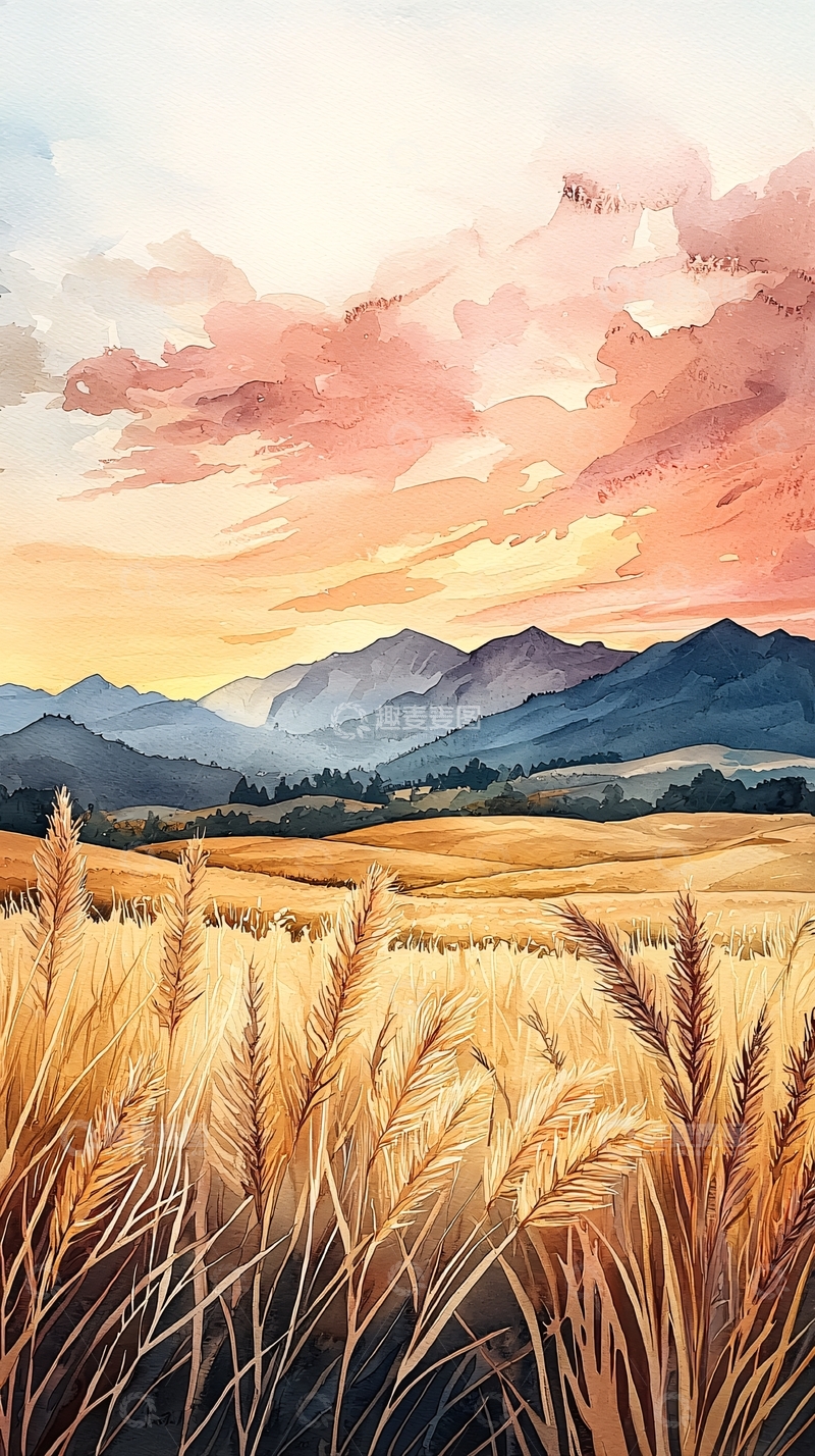 高清大图下载【趣麦麦图】秋日麦田与远山