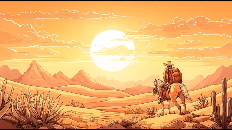 高清大图下载【趣麦麦图】沙漠日落骑马探险