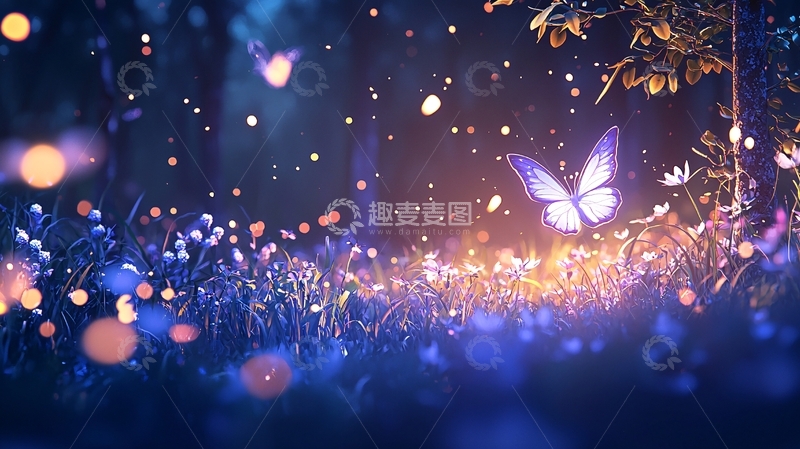 高清大图下载【趣麦麦图】梦幻森林中的蝴蝶与光斑