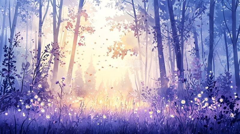 高清大图下载【趣麦麦图】梦幻森林光影下的花海