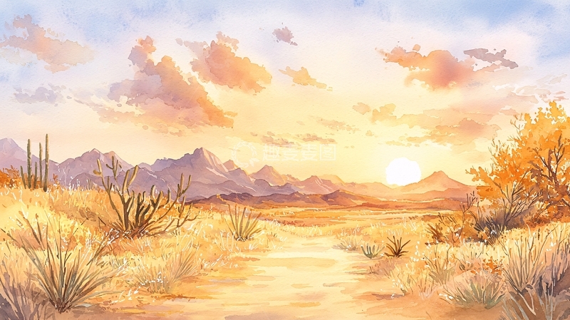 高清大图下载【趣麦麦图】沙漠日落风景画
