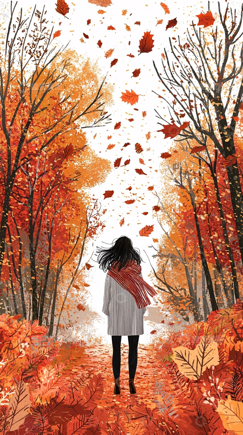 高清大图下载【趣麦麦图】秋日森林中的背影