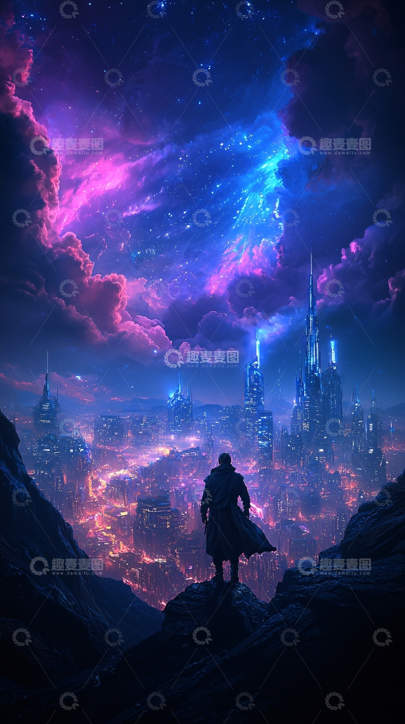 高清大图下载【趣麦麦图】未来城市夜景科幻背景