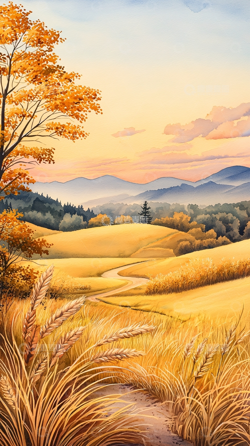 高清大图下载【趣麦麦图】秋日田野与山峦