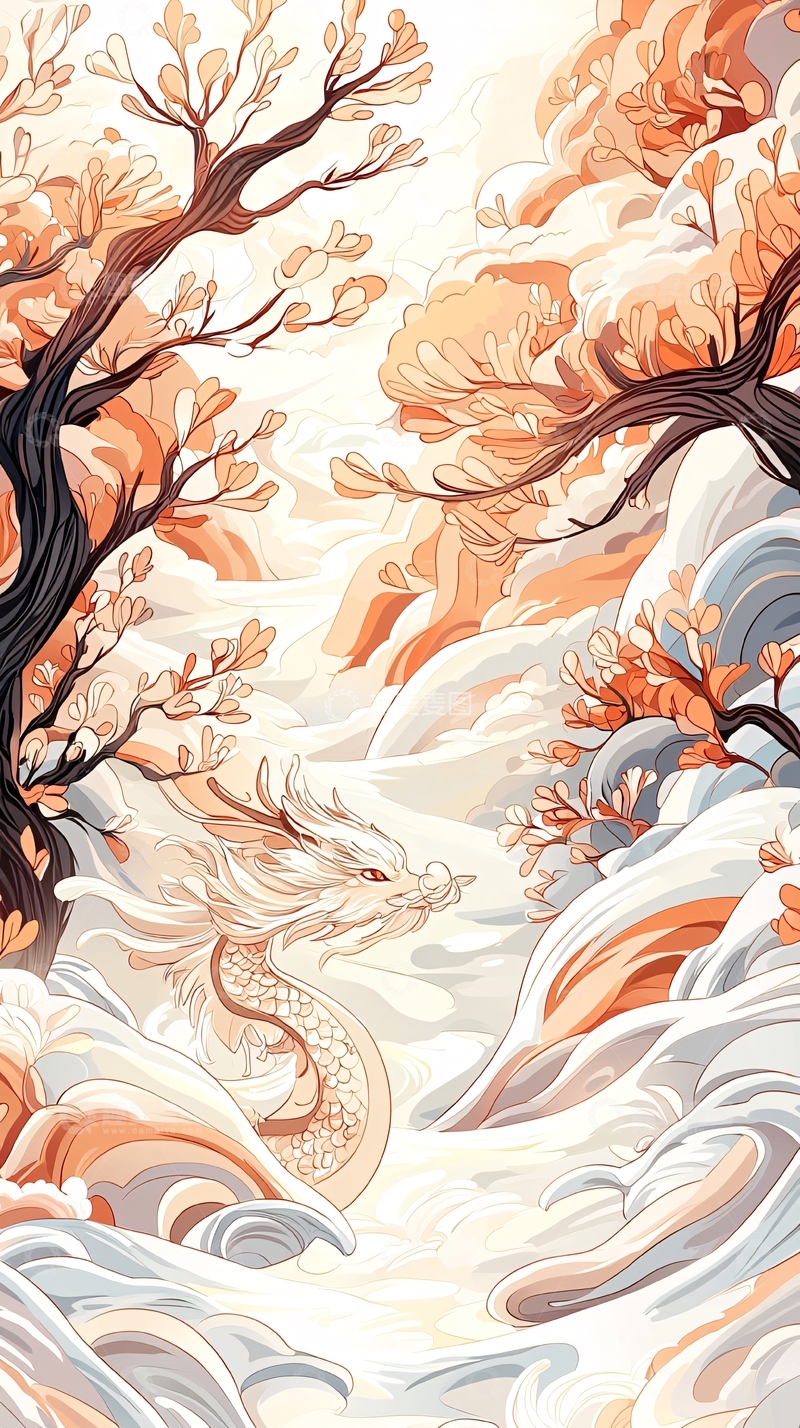 高清大图下载【趣麦麦图】秋日龙舞云海图