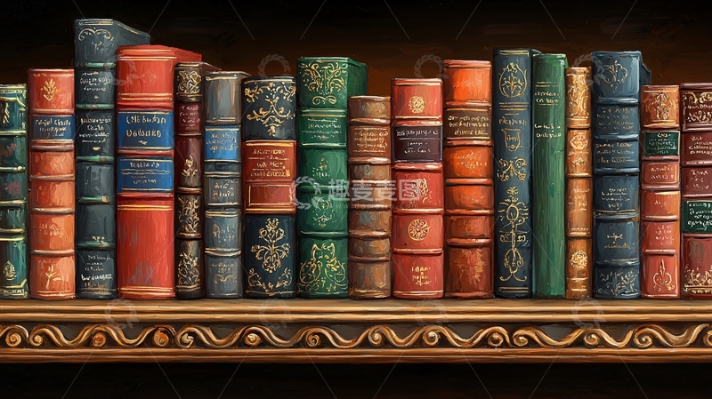 高清大图下载【趣麦麦图】古典书架上的彩色书籍