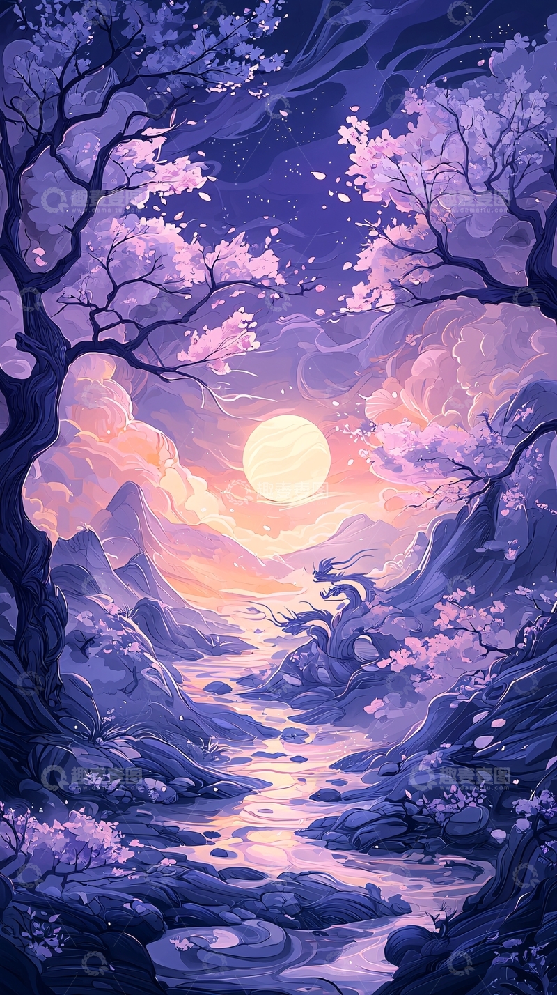 高清大图下载【趣麦麦图】梦幻樱花夜景