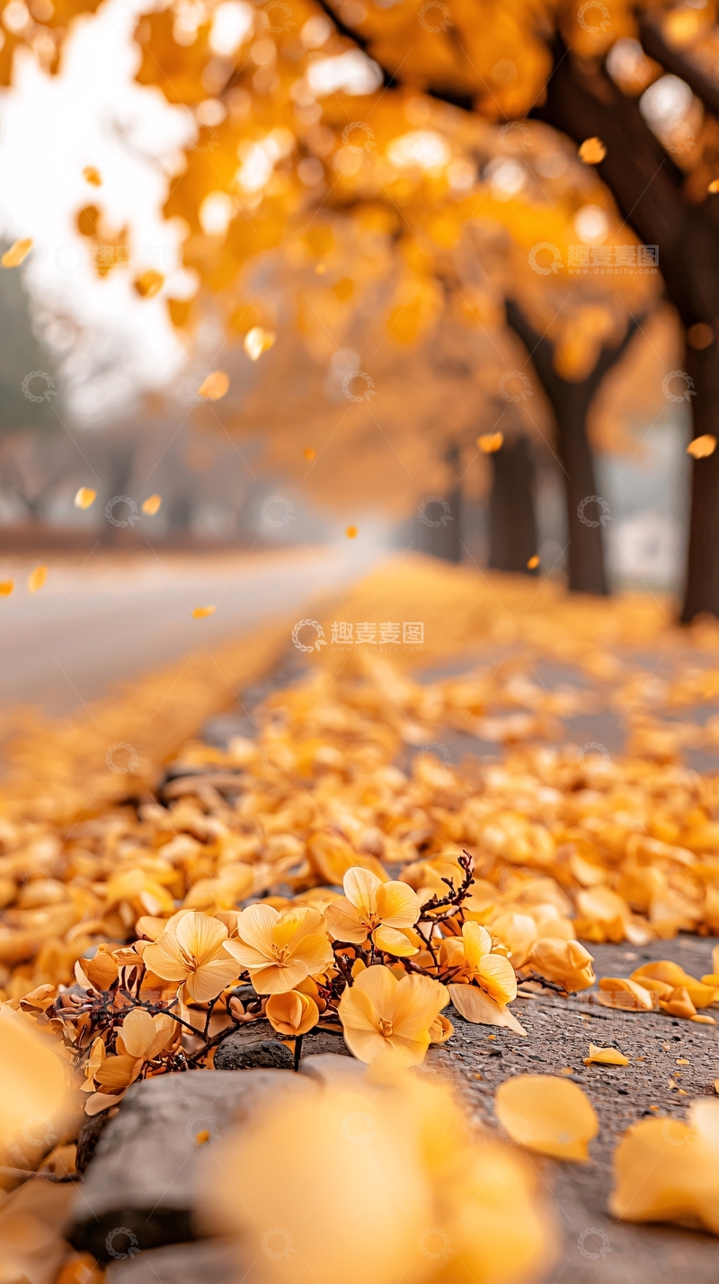 高清大图下载【趣麦麦图】秋日落叶铺满小路