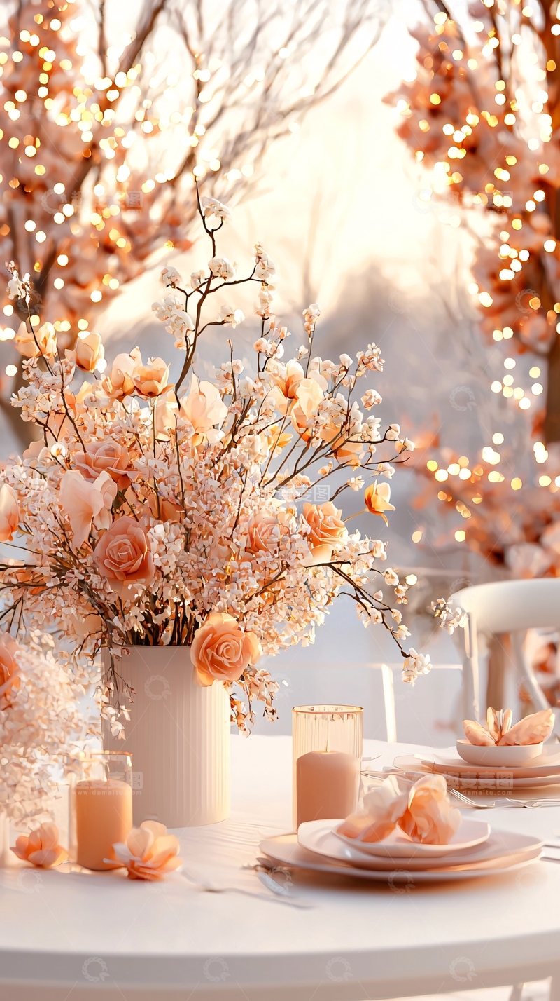 高清大图下载【趣麦麦图】浪漫粉色婚礼餐桌布置