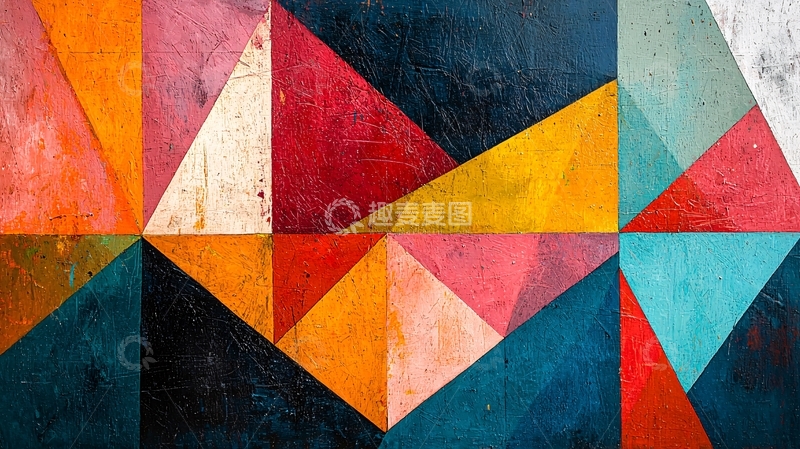 高清大图下载【趣麦麦图】几何抽象三角形拼接艺术墙画