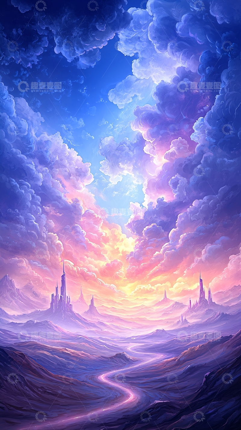 高清大图下载【趣麦麦图】梦幻云海中的奇幻之路