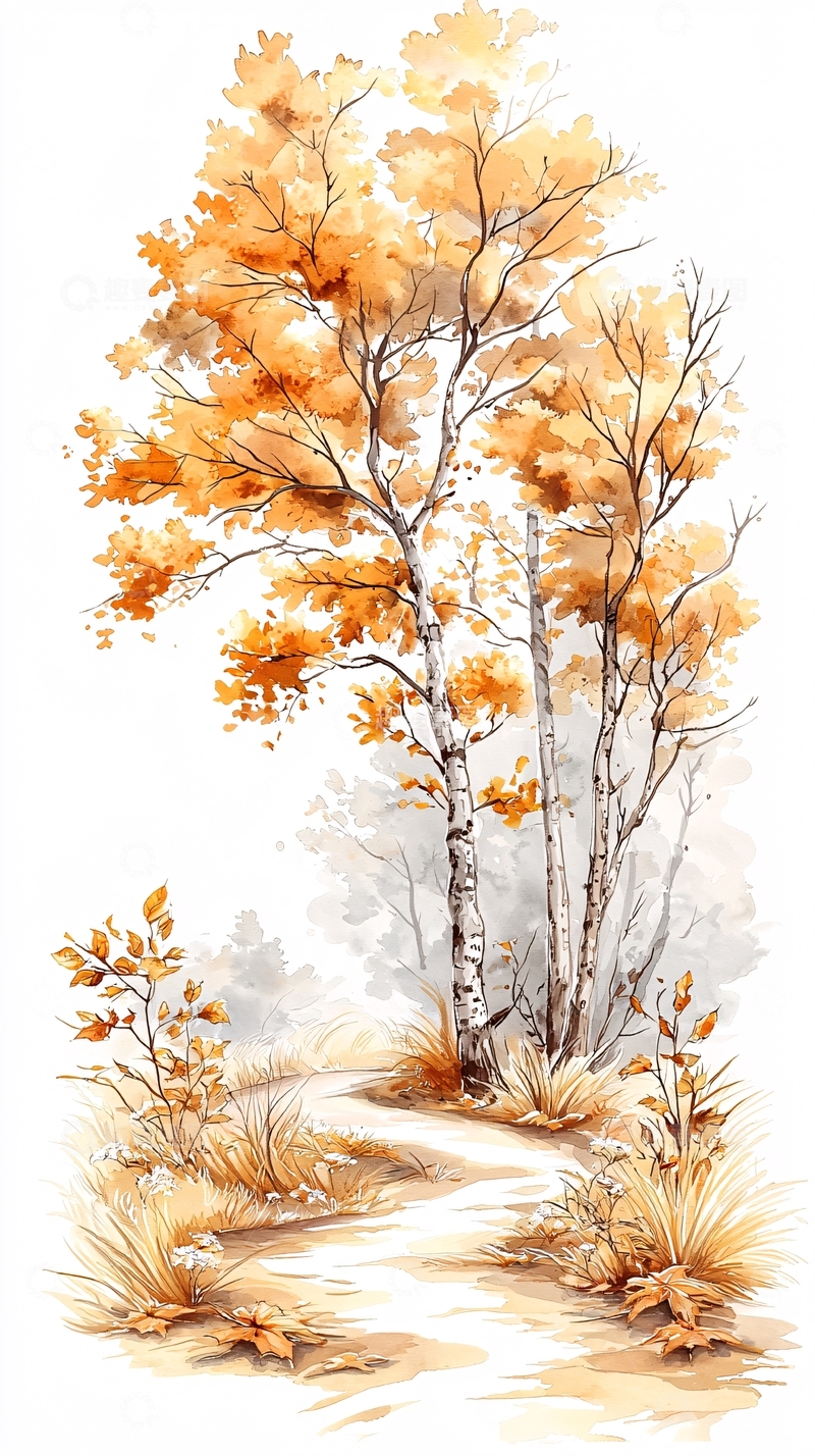 高清大图下载【趣麦麦图】秋日森林小径风景画