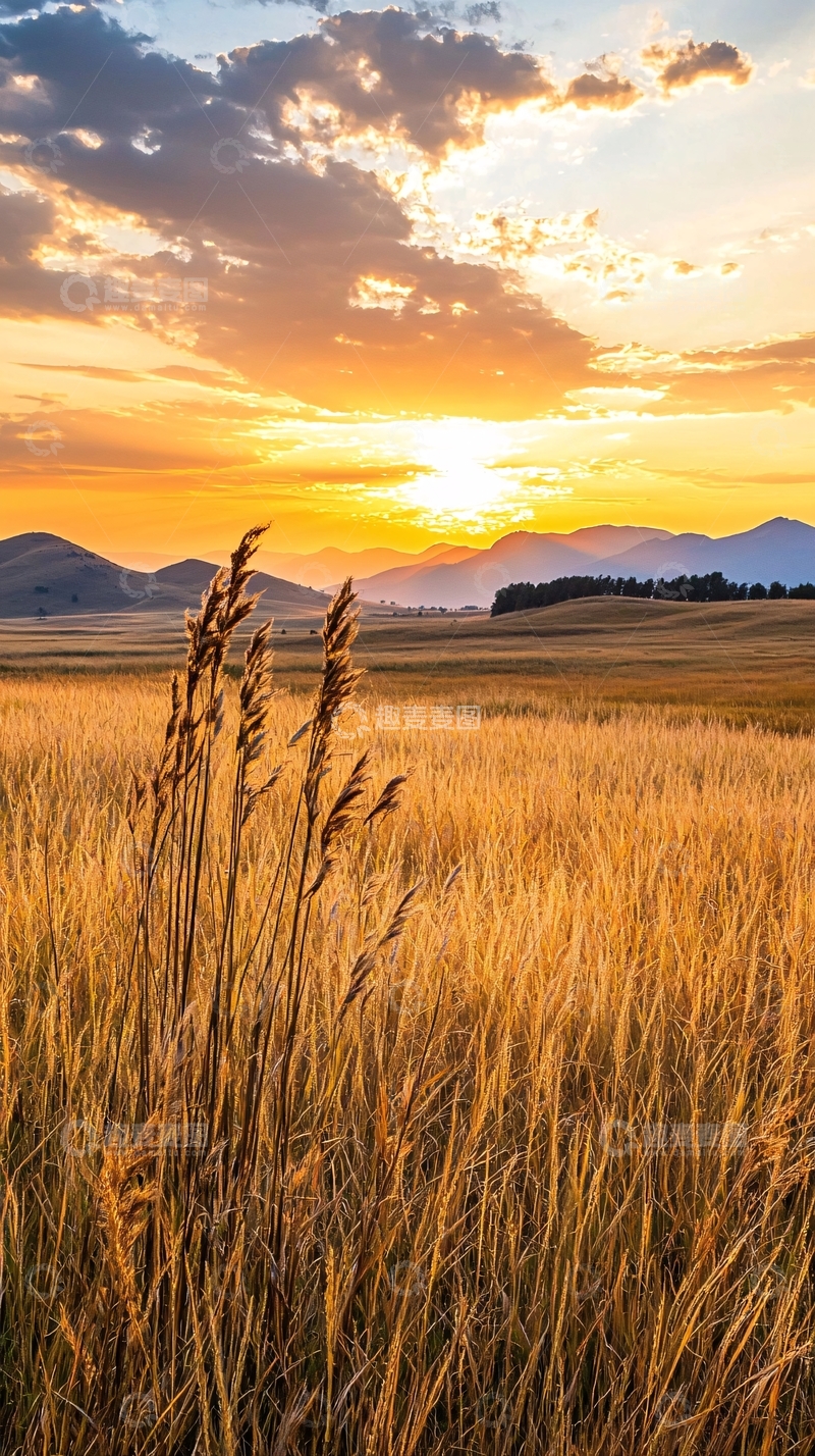 高清大图下载【趣麦麦图】夕阳下的草原风景