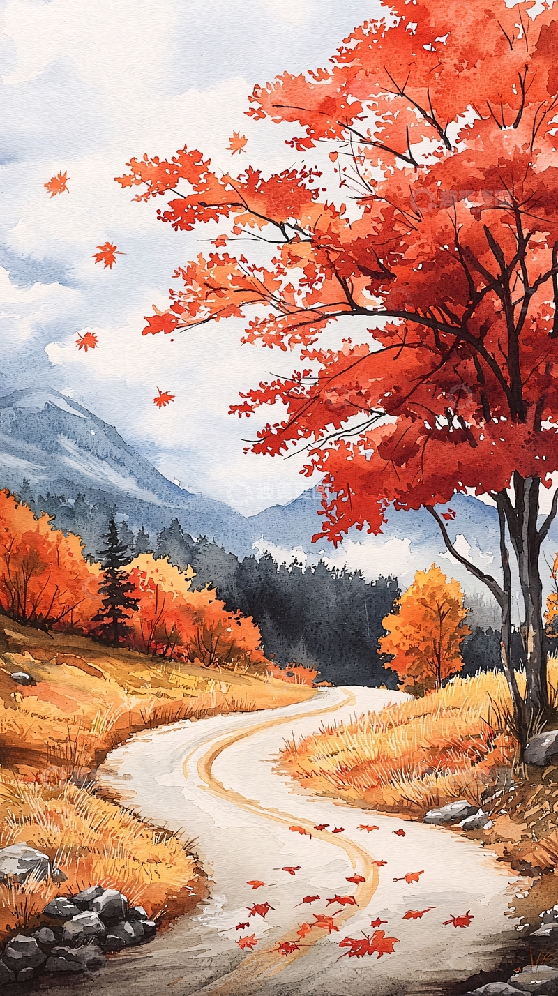 高清大图下载【趣麦麦图】秋日山间小路风景画