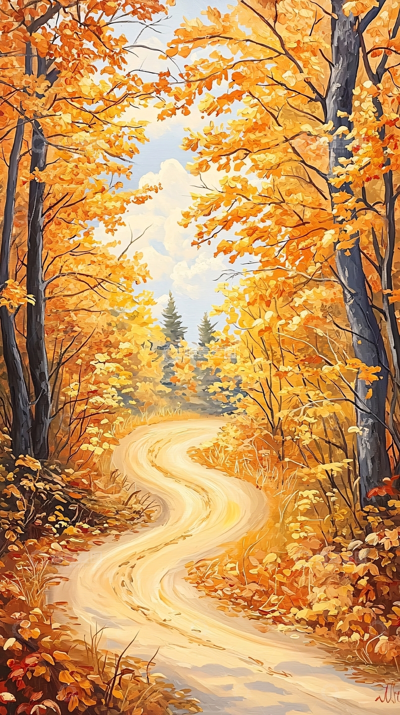 高清大图下载【趣麦麦图】秋日森林小路风景画
