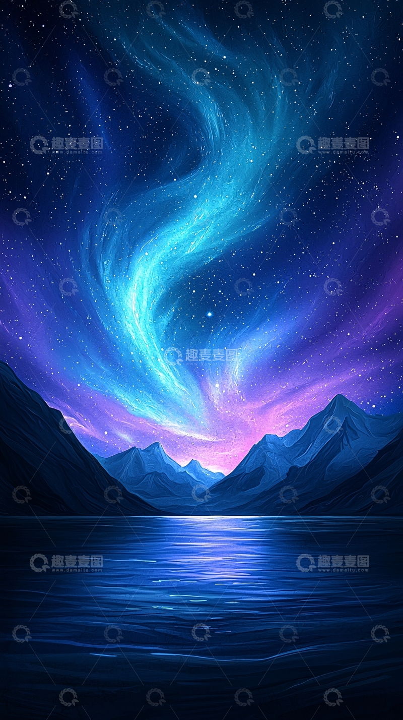 高清大图下载【趣麦麦图】梦幻星空下的湖光山色