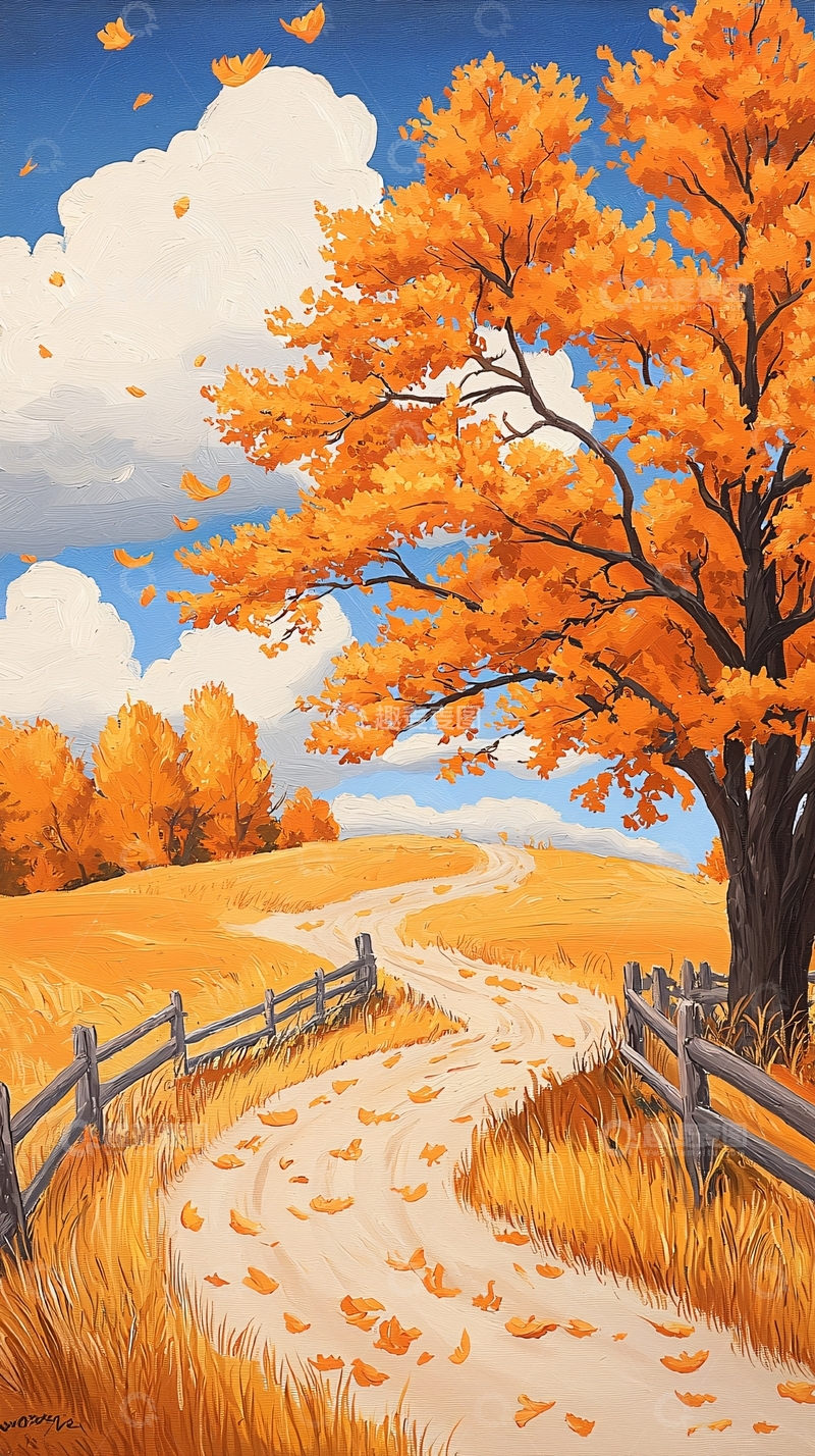 高清大图下载【趣麦麦图】秋日田园小路风景画
