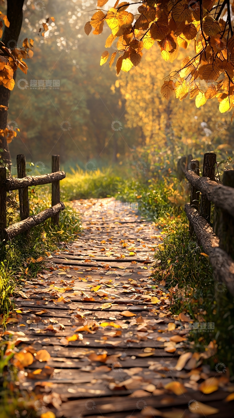 高清大图下载【趣麦麦图】秋日小径落叶风景