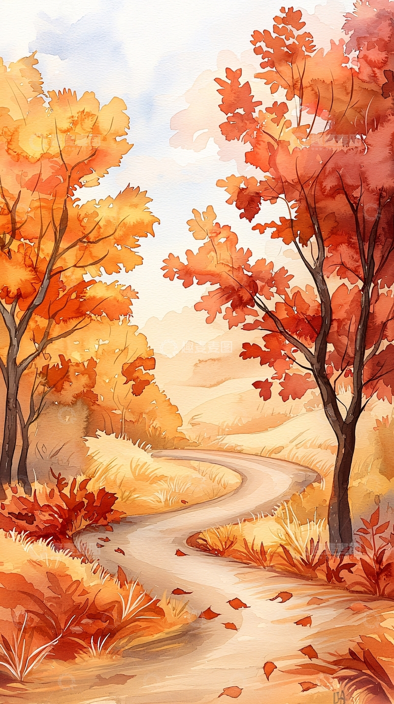 高清大图下载【趣麦麦图】秋日小径与红叶