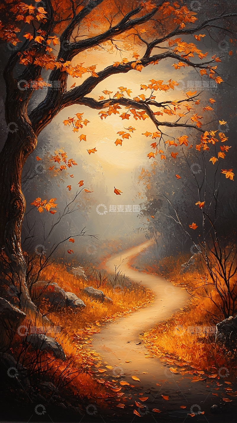 高清大图下载【趣麦麦图】秋日小径落叶风景
