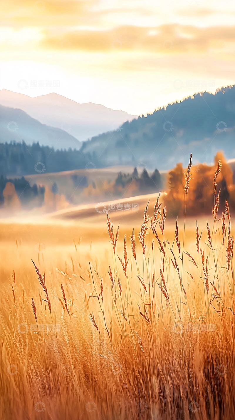 高清大图下载【趣麦麦图】秋日田野晨雾山景