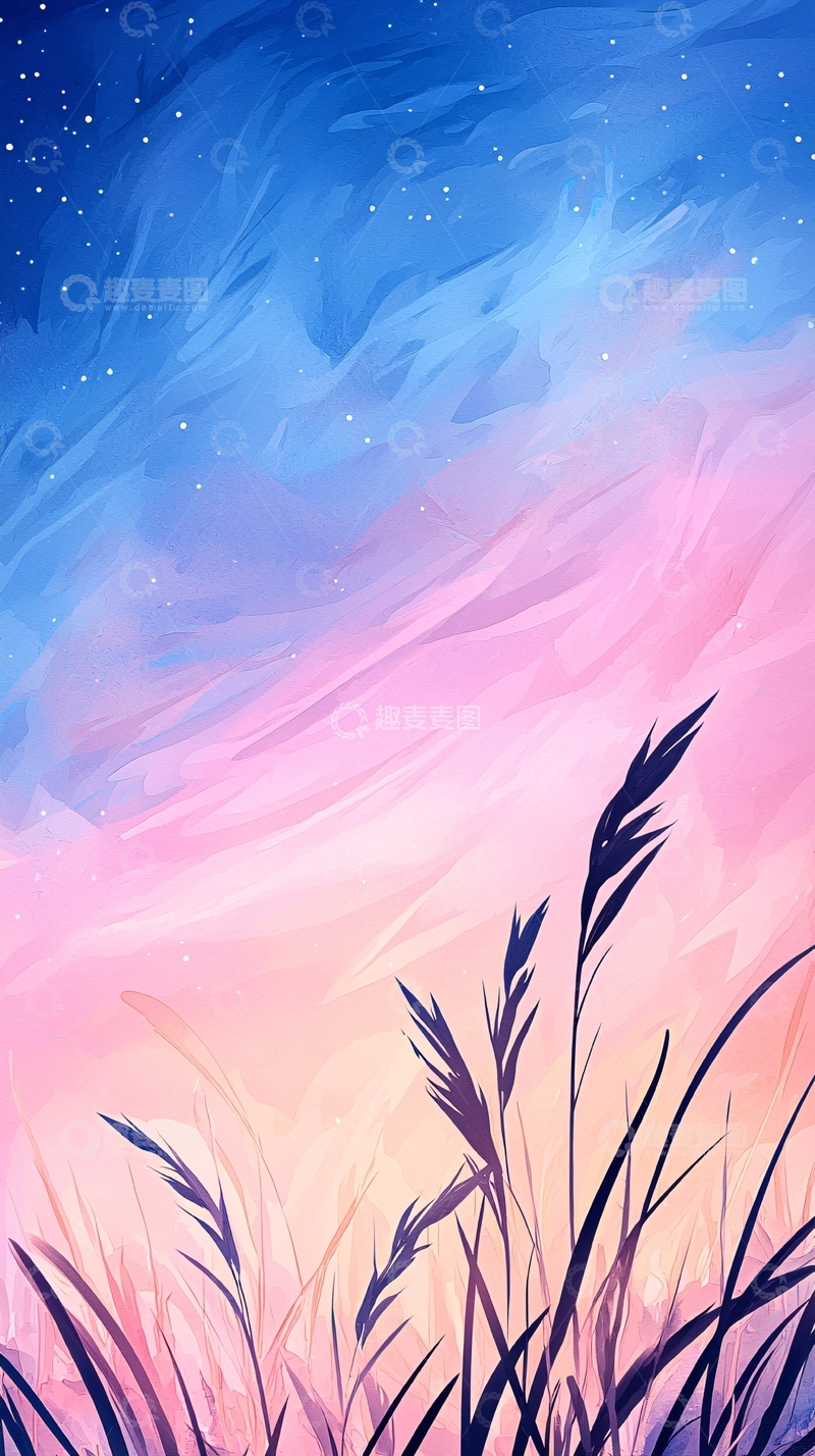 高清大图下载【趣麦麦图】梦幻星空下的草丛