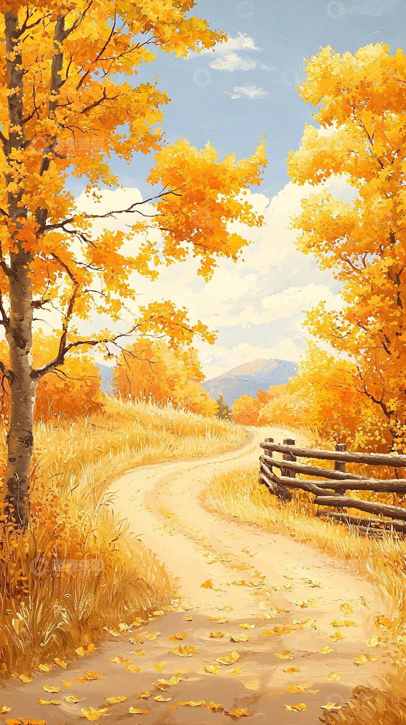 高清大图下载【趣麦麦图】秋日乡间小路风景画