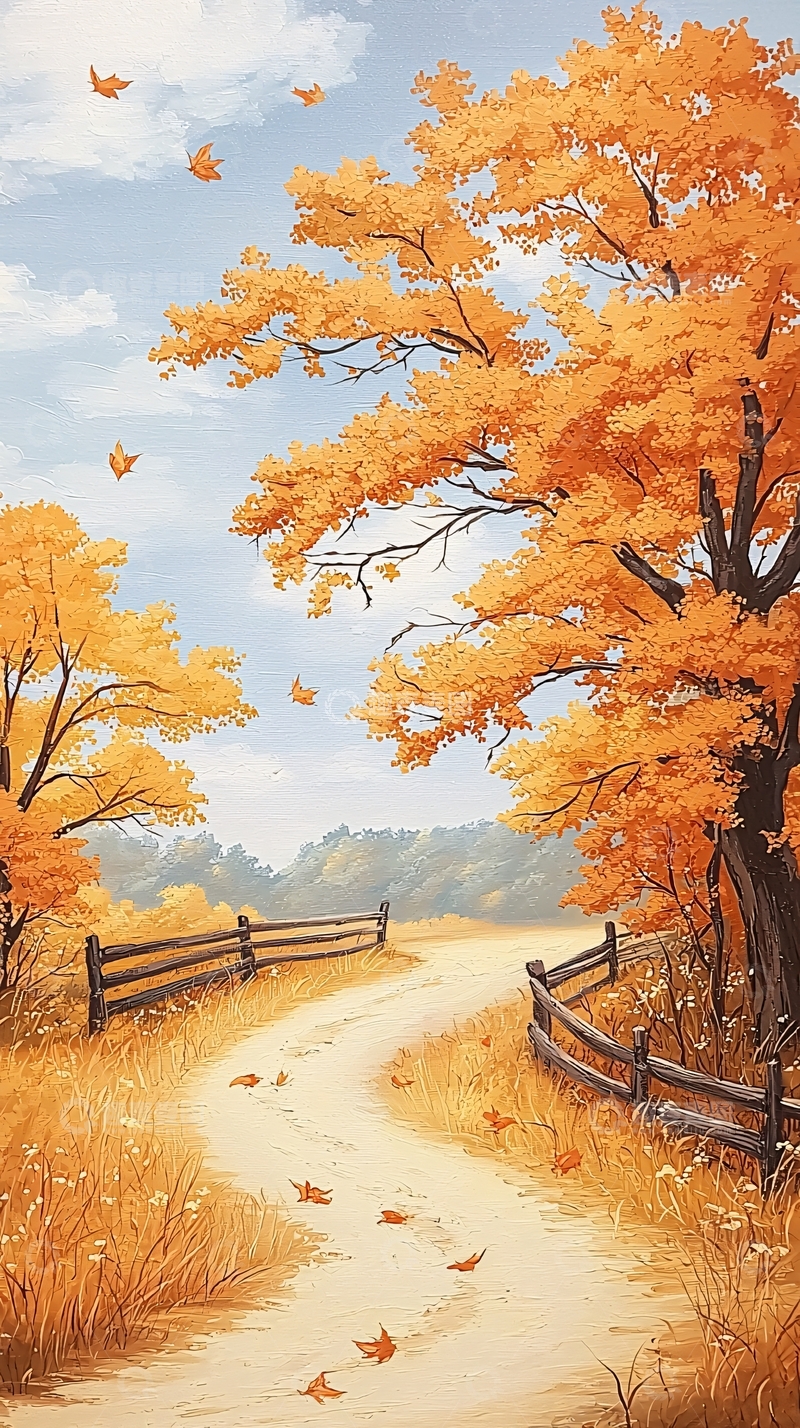 高清大图下载【趣麦麦图】秋日乡村小路风景画