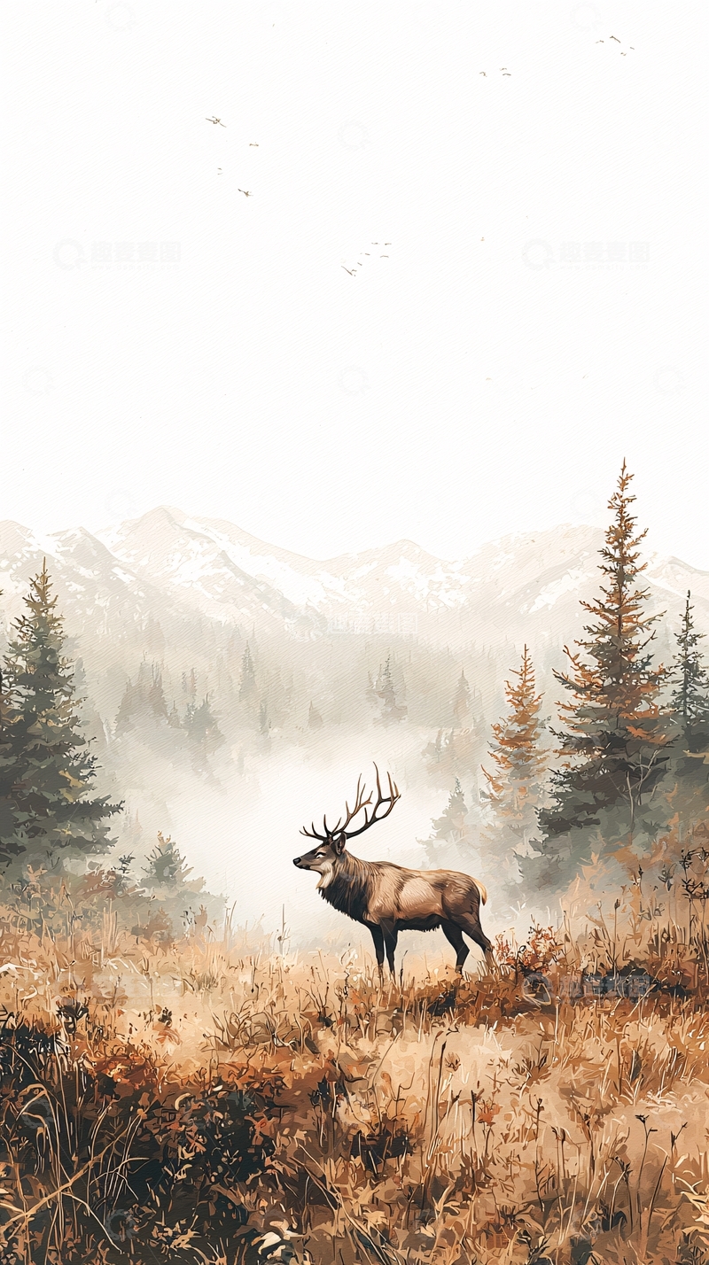 高清大图下载【趣麦麦图】山林中的雄鹿