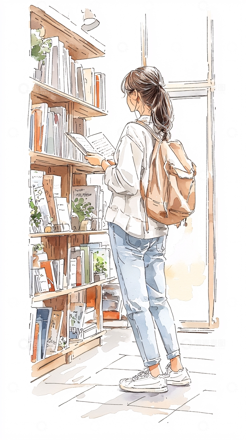 高清大图下载【趣麦麦图】图书馆里的女孩