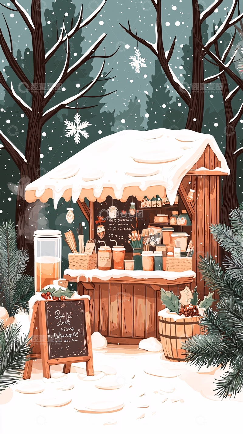 高清大图下载【趣麦麦图】冬日雪景中的温暖小屋