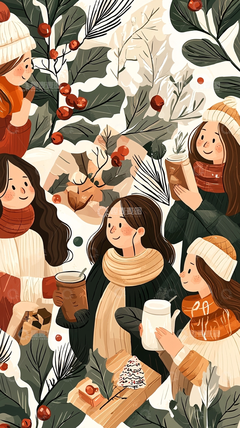 高清大图下载【趣麦麦图】冬日聚会温暖时光