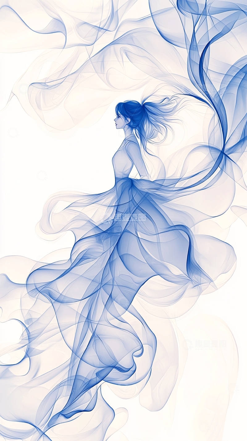高清大图下载【趣麦麦图】蓝色烟雾中的舞者