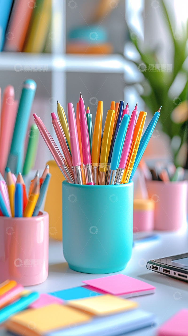 高清大图下载【趣麦麦图】彩色笔筒创意办公桌面