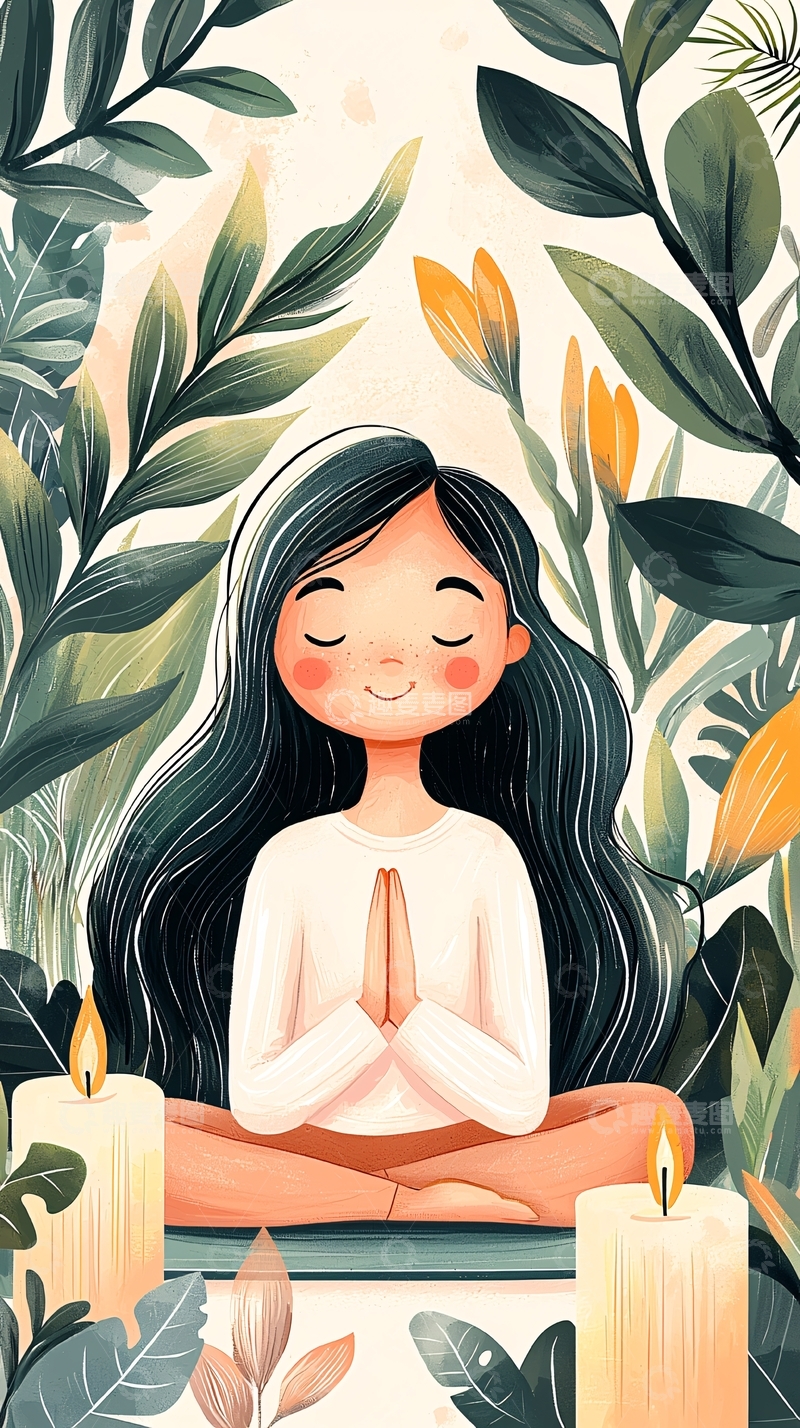 高清大图下载【趣麦麦图】宁静冥想的女性插画