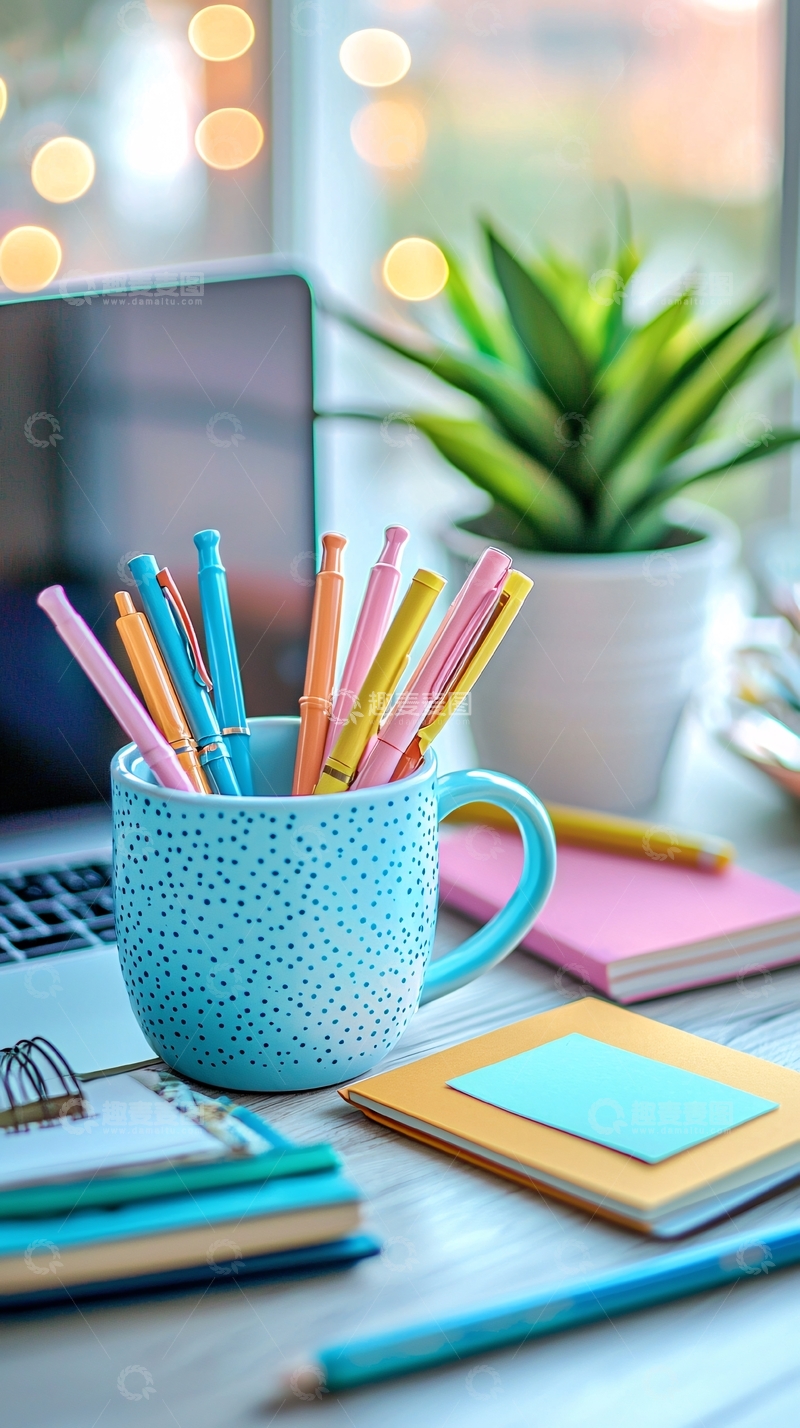 高清大图下载【趣麦麦图】彩色笔筒与办公桌布置