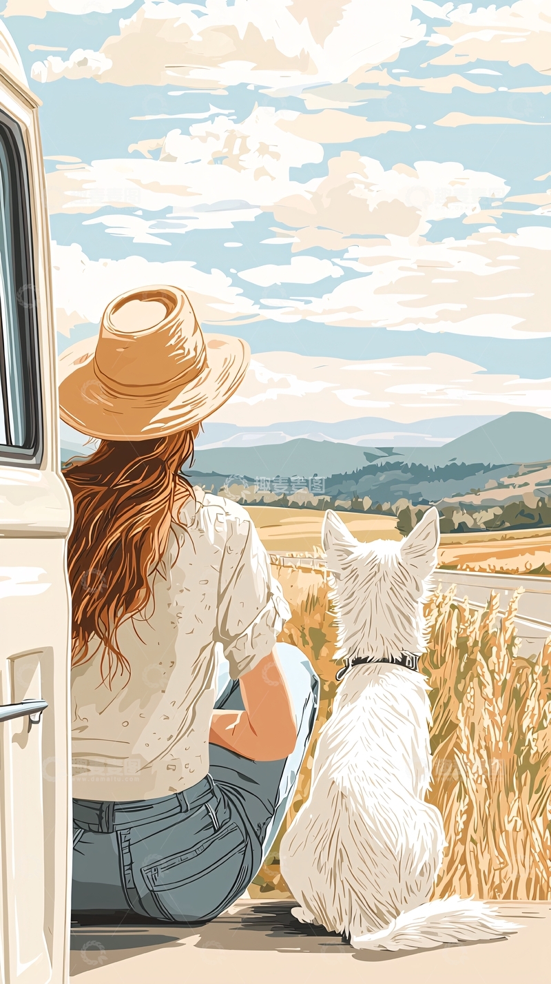 高清大图下载【趣麦麦图】旅途中与狗共赏美景