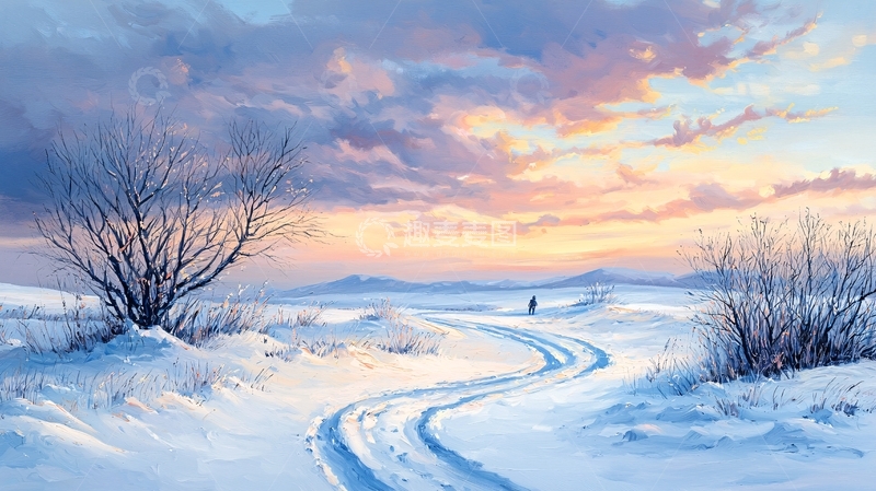 高清大图下载【趣麦麦图】冬日雪景中的孤独行人