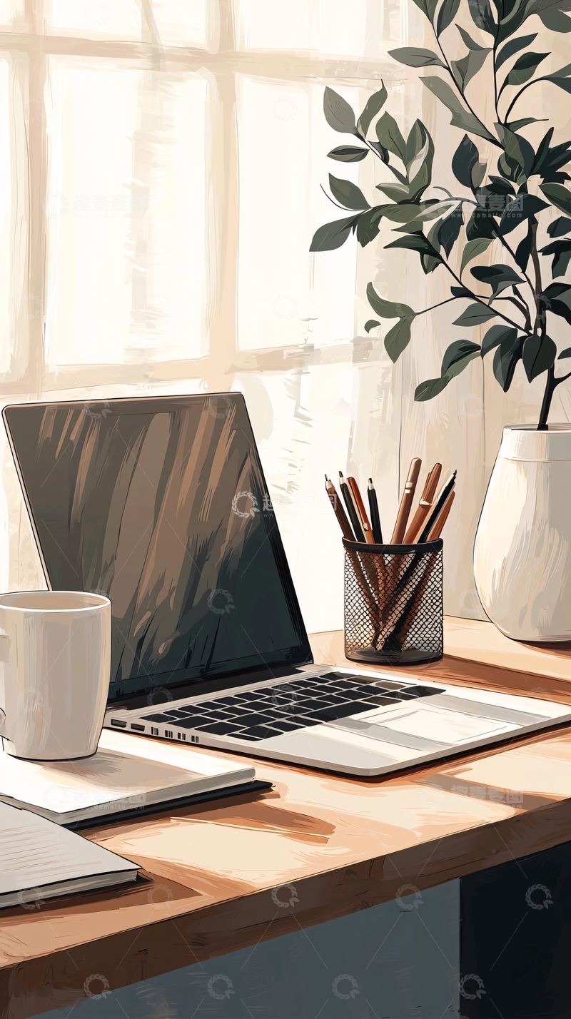高清大图下载【趣麦麦图】阳光下的办公桌场景