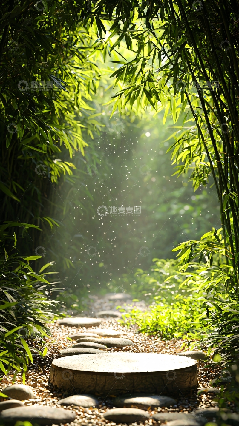 高清大图下载【趣麦麦图】竹林小径阳光斑驳