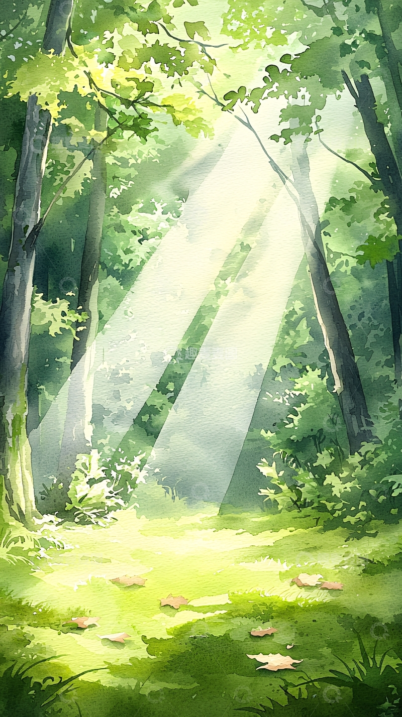 高清大图下载【趣麦麦图】森林中的阳光穿透