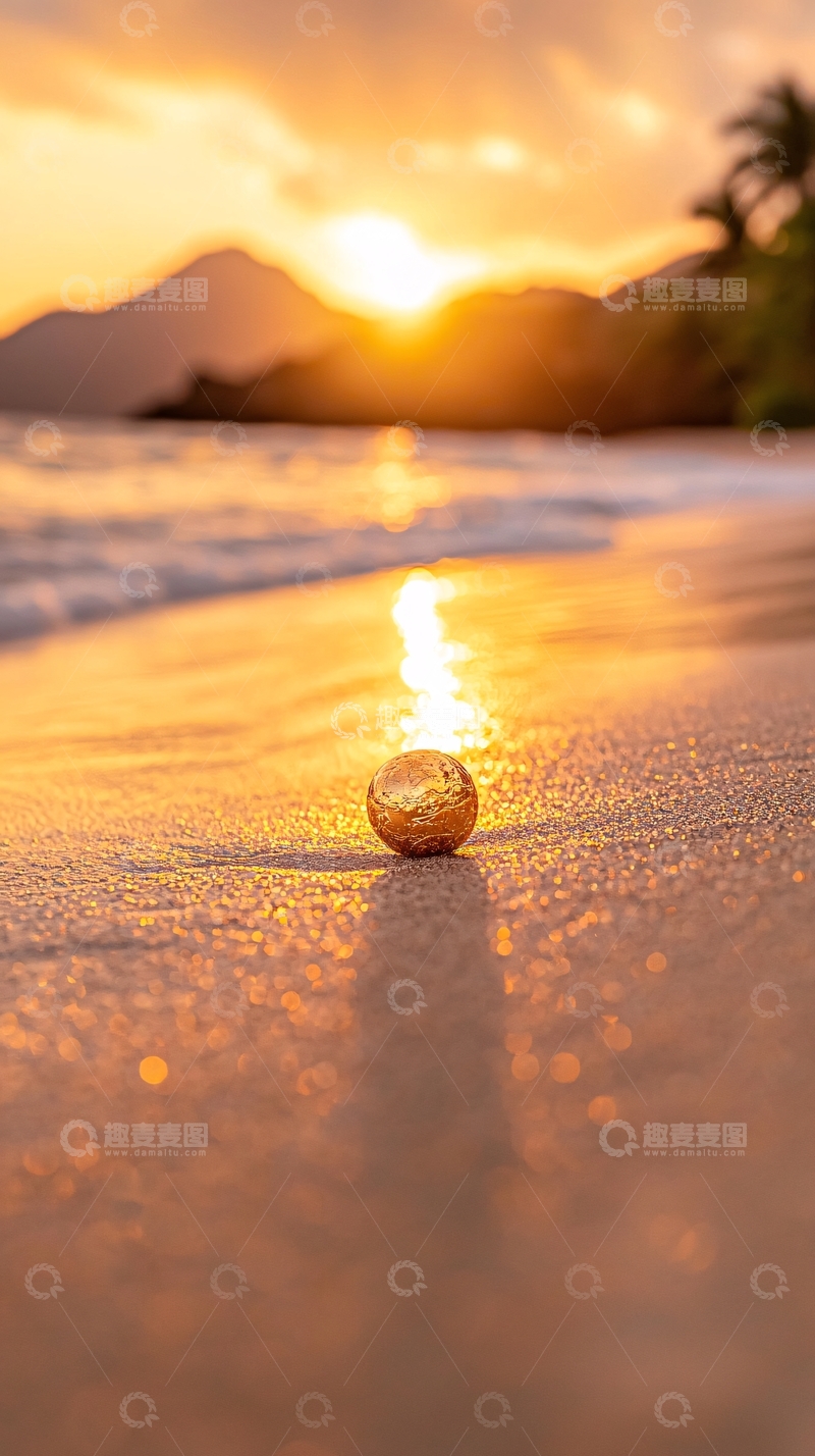 高清大图下载【趣麦麦图】夕阳海滩上的小球