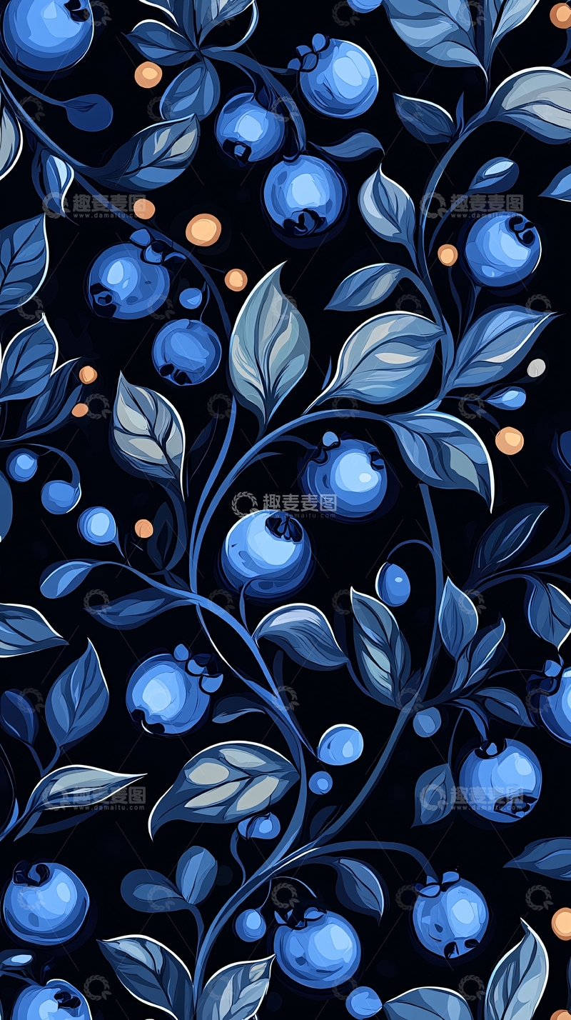 高清大图下载【趣麦麦图】蓝莓植物插画背景图