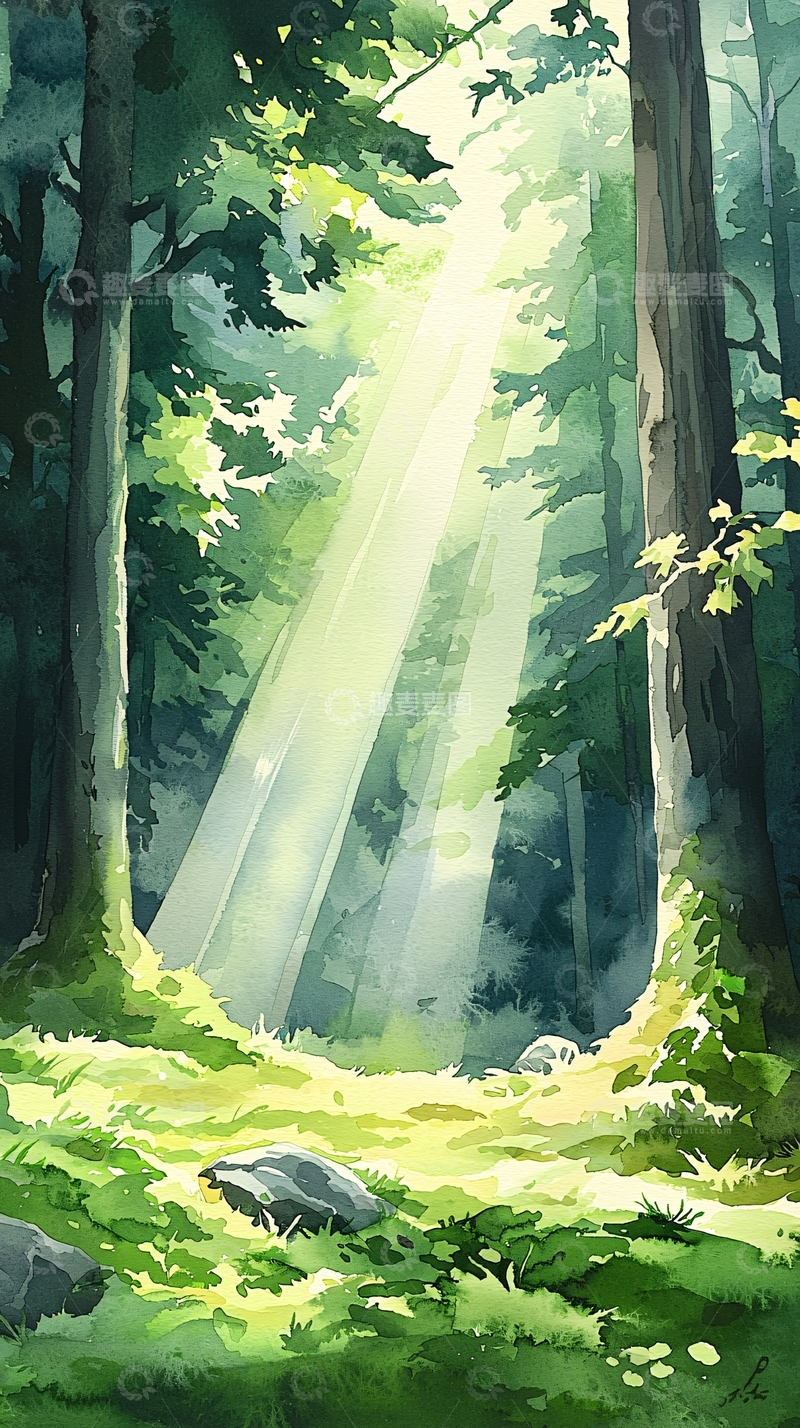 高清大图下载【趣麦麦图】森林中的阳光穿透