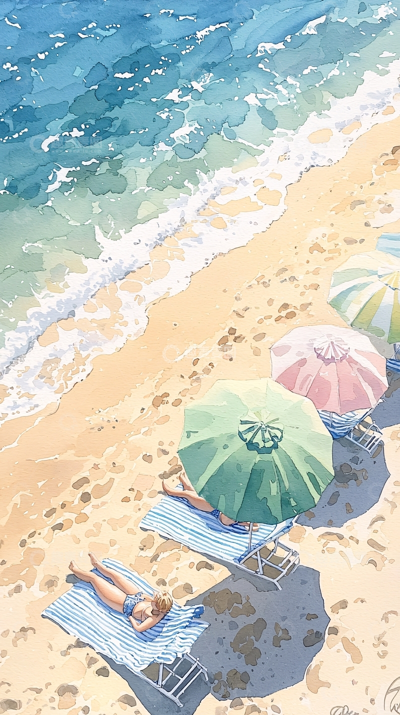 高清大图下载【趣麦麦图】海滩上的悠闲时光